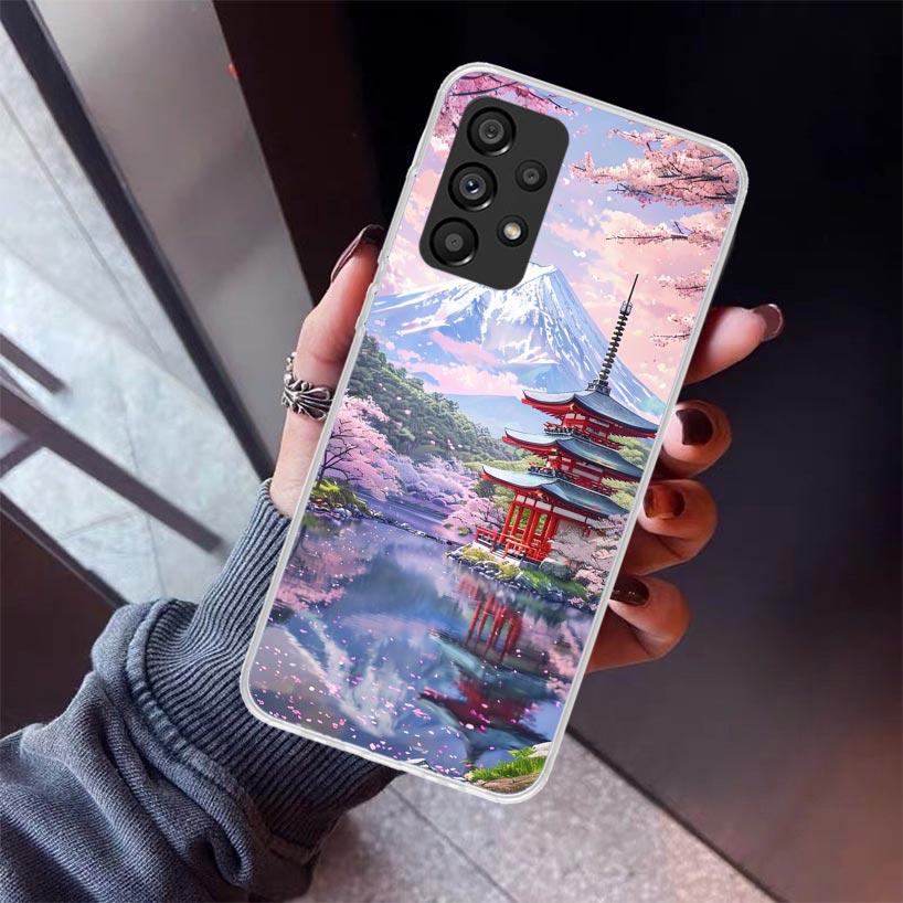 Japanese Cherry Mount Fuji Phone Case For Samsung Galaxy A12 A52S A42 A32 A22 A51 A50 Note 20 Ultra 10 S10 Plus A71 A70 A31 A30
