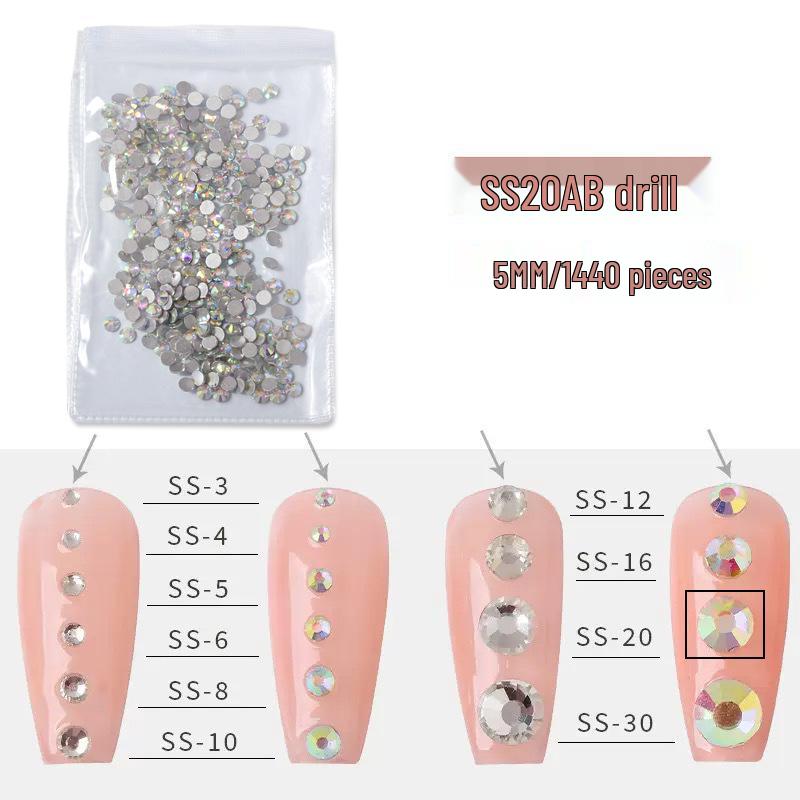 1440-Piece Nail Art Rhinestone Set: Clear, White, AB-Color, Flat-Back, Small & Large for Shiny Nail Decorations.