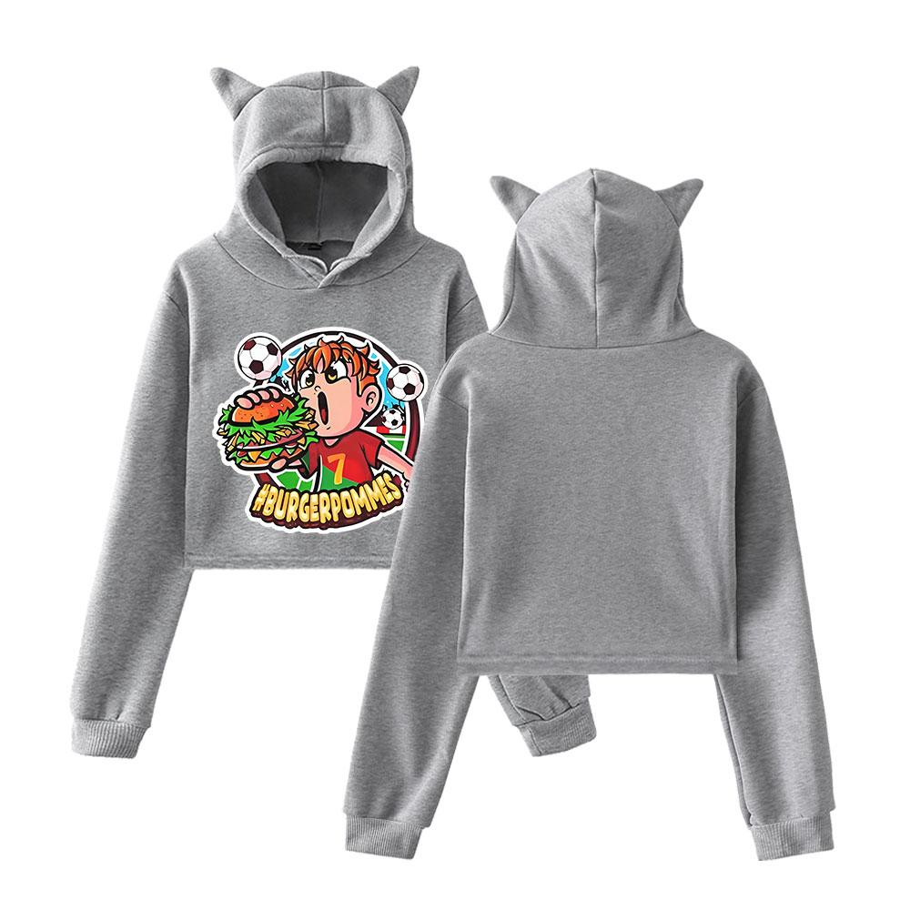 Fashion Icrimax Burgerpommes Printed Kawaii Crop Top Hoodie Funny Cropped Short Sweatshirt Hooded Pullover Women Tops Streetwear