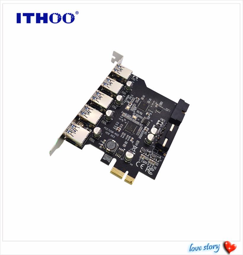 7-Port USB 3.2 Adapter Card with 5 External Ports + 19-Pin Front Panel, Dual-Core Host Controller, GEN1 5Gbps.