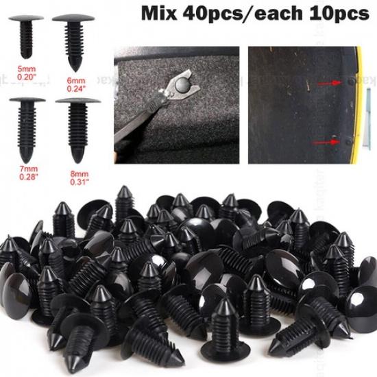 40x 5-8mm Car Body Push Pin Rivet Trim Panel Fastener Clip Mouldings Assortment