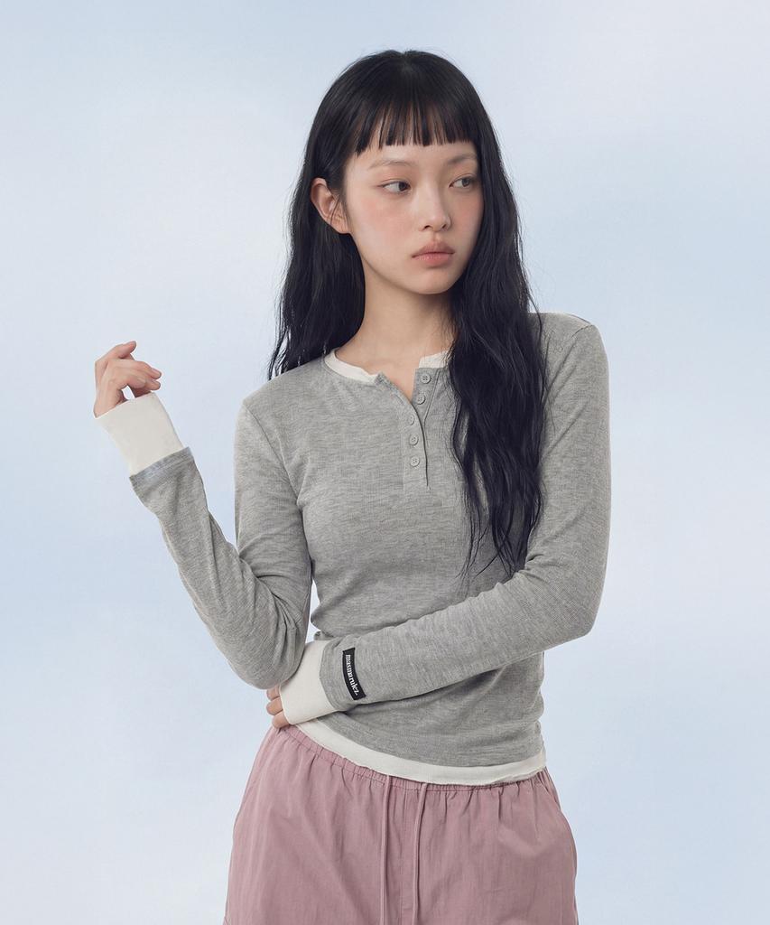 Maseumaluljeueopaeleol Mash Layered Henry Neck Top_Melange Gray