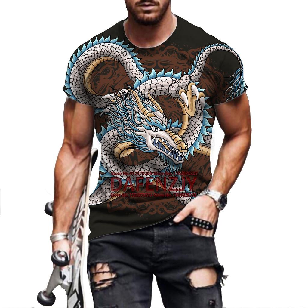 Retro Animal Dragon T Shirt 3D Printed Short Sleeve Personality 3D Style Men's Fashion Casual T-shirt