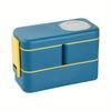 1pc Student Portable Divided Square Lunch Box With Lid, Office Worker Double Layers Rectangular Plastic Bento Box With Fork
