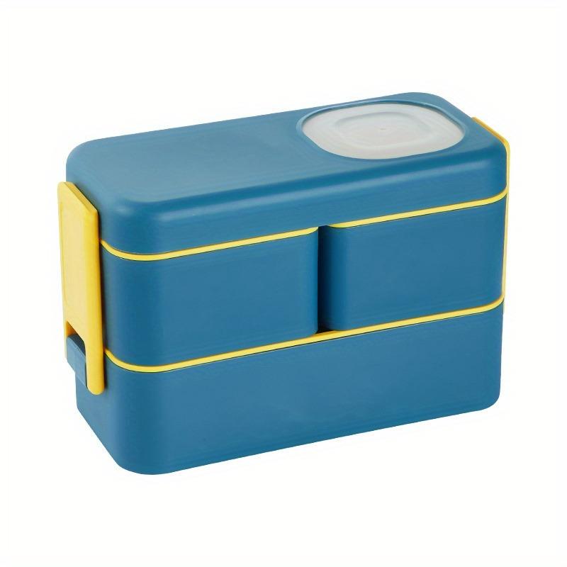 1pc Student Portable Divided Square Lunch Box With Lid, Office Worker Double Layers Rectangular Plastic Bento Box With Fork