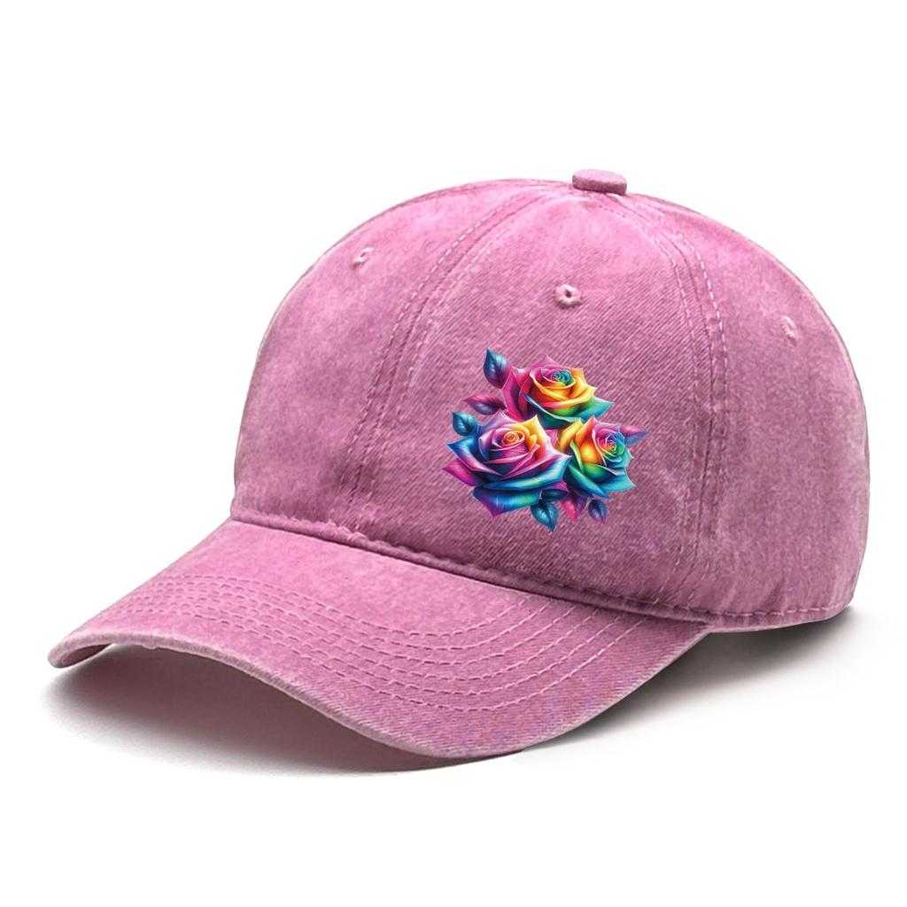 Colorful Flower Print Snapback Baseball Hat, Dad Hat Casual Slouchy Inelastic Lightweight Adjustable Sun Hat