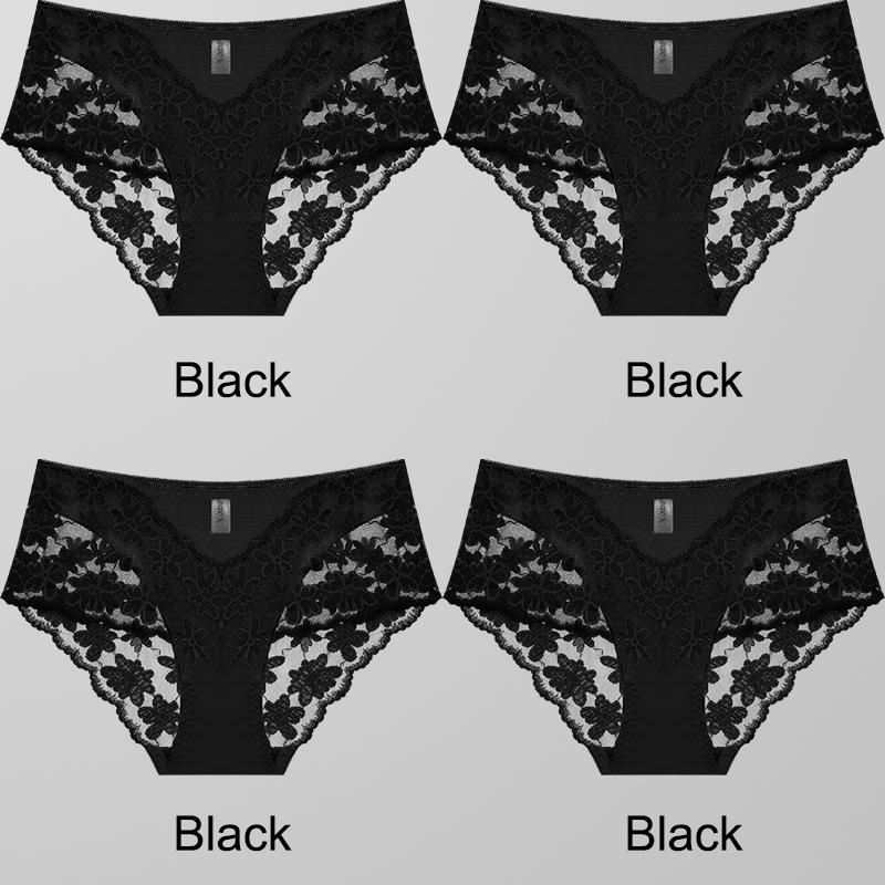 4PCS/Set Women Splice Panties Lace Floral Embroidery Briefs Sexy Female Underwear Lingerie for Ladies Transparent Briefs