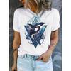 Watercolor Flower Whale Print Women Casual T-Shirt Blue Ocean Animal Graphic Short Sleeve Tee for Daily Use