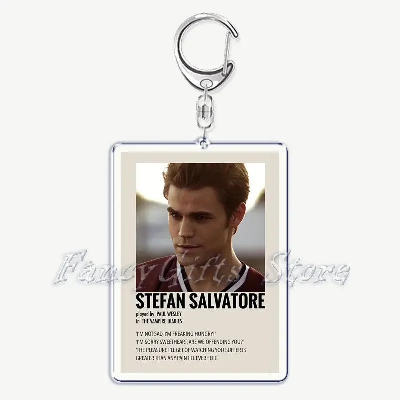 The Vampire Diaries TV Keychain for Accessories Bag Rectangle Pendant Key Chain Ring Damon Elena Stefan Keychains Jewelry Gift