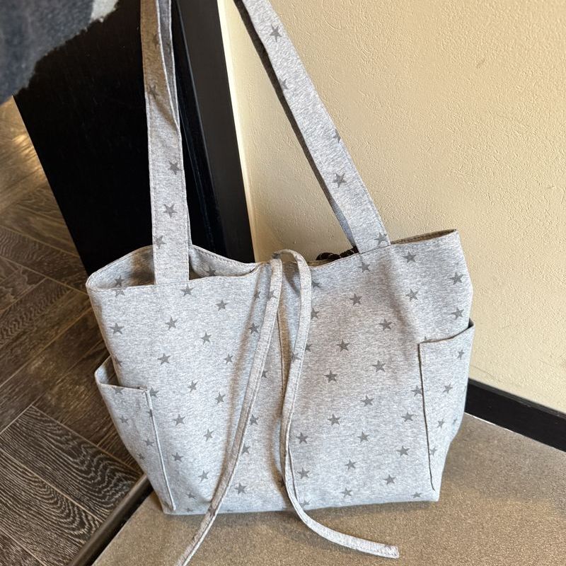 Market-6 Zachte Stijl Schattige Ster Strik Grote Capaciteit Milieuvriendelijke Boodschappentas Tote Bags Schoudertas Pendelen Opbergtassen Dames Tas