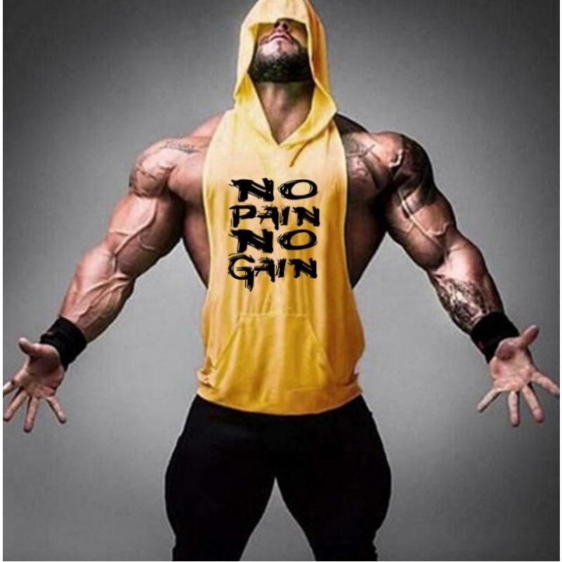 

Модний чоловічий літній спортивний жилет з капюшоном для бодібілдингу Skull Fitness XL жовтий