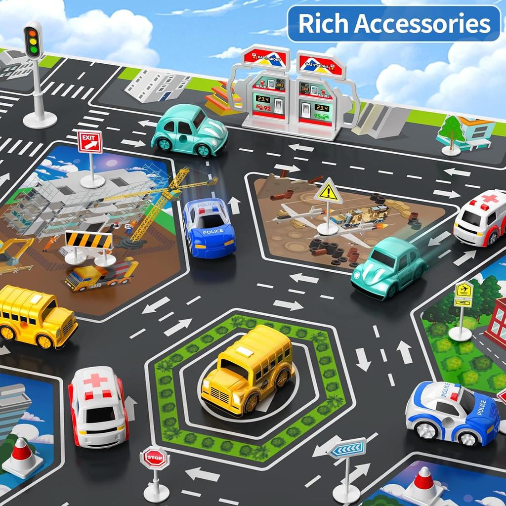 Kids Airplane Toy Racing Tracks Toy for Kids 3 4 5 6 7 Boys - Toy Airplane Small with 8 Car Toy, Garage Parking Lot, Car Carpet for Kids Playmat,