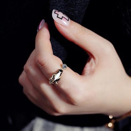 Women Fashion Horse Head Rhinestone Opening Finger Ring for Party Club