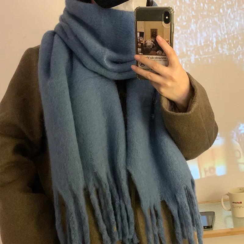 Thickened Solid Color Scarf Women's Winter New  Korean Style Ins Winter Student Versatile Shawl Neck White