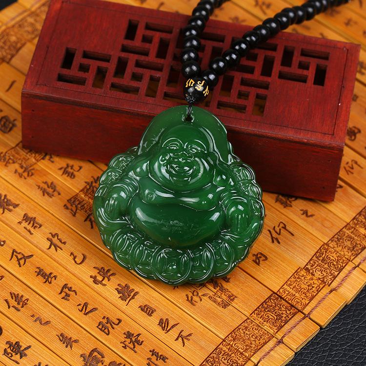 Ethnic Style Jewelry Retro Imitation Jadeite Necklace Maitreya Folong Brand Pendant Chain