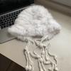 Women Hat Solid Color Rabbit Fur Blend Tassel Knit Hat Comfortable Stretch Fit Autumn Winter Skiing Warm Hat