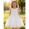 Girls' White Lace Mesh Princess Dress Sleeveless Round Neck Beaded Flower Girl Skirt Children's Wedding Bridesmaid Birthday Party Performance Dress