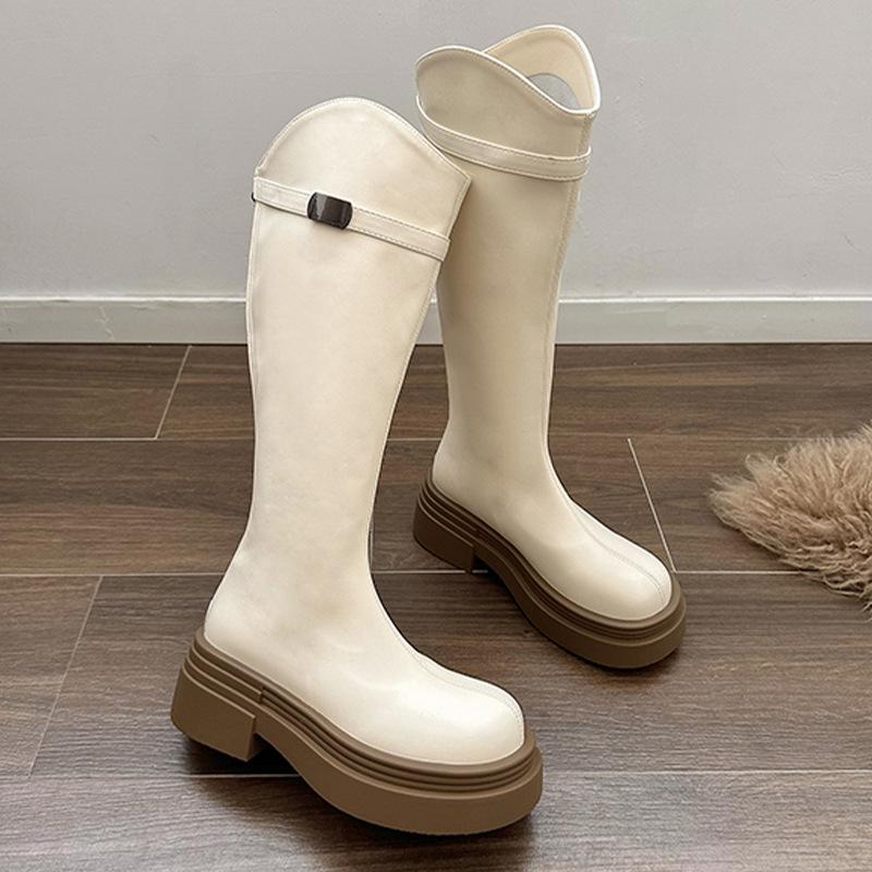 

Korean version of casual Martin boots original single thin knight boots shoes autumn and winter fashion thick-soled sweet cool women boots 39 бежевый