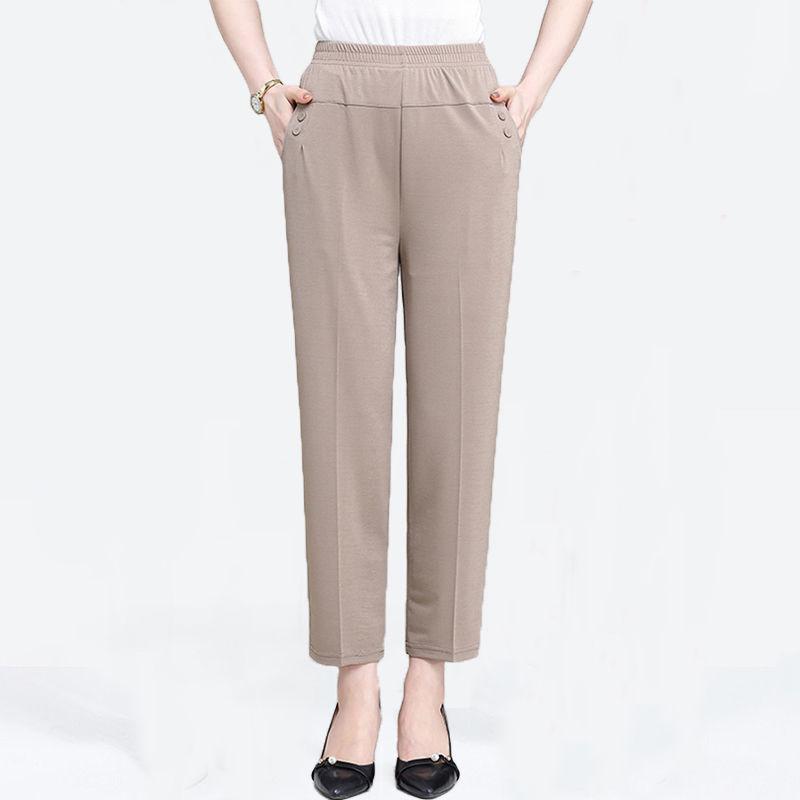 Women Summer Silk Comfortable Pants High Waist Elastic Waist Ladies Pants