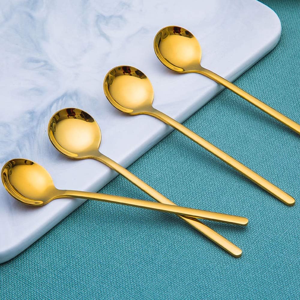 Pack of 8, Gold Plated Stainless Steel Espresso Spoons, findTop Mini Teaspoons Set for Coffee Sugar Dessert Cake Ice Cream Soup Antipasto Cappuccino,