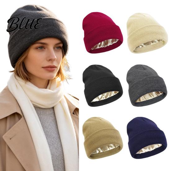 Comfortable Hiking Head Gear Satin Lined Knit Hat for Women Winter Warm Soft Beanies Fashion Stretchy Gift Friends in Frizz-free Hair Protection,