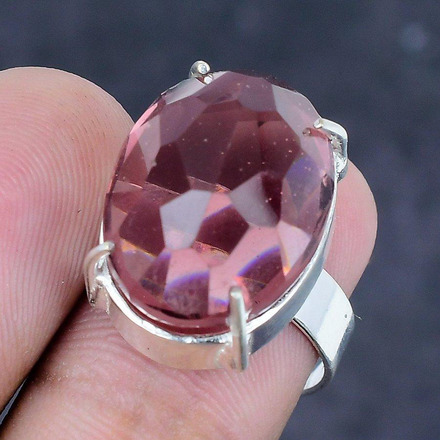 Natural Pink Rubillite Gemstone 925 Sterling Silver Jewelry Ring Size 7 Z5j12