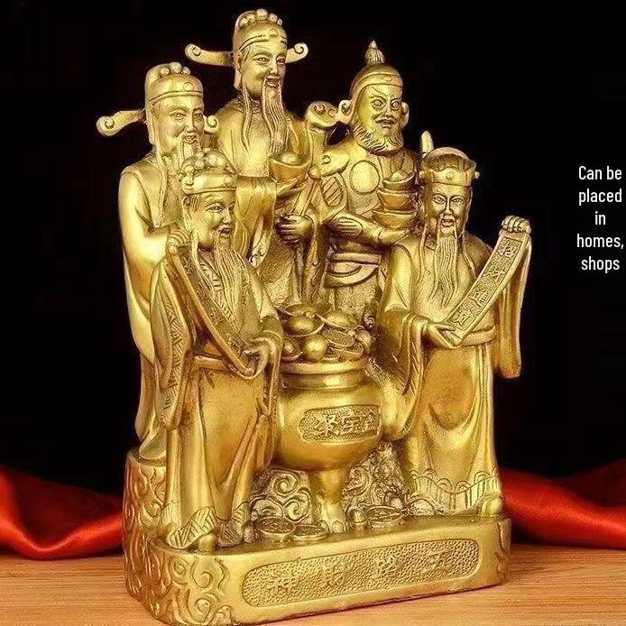 Large Bronze Five Gods of Wealth Figurine for Home or Office Worship