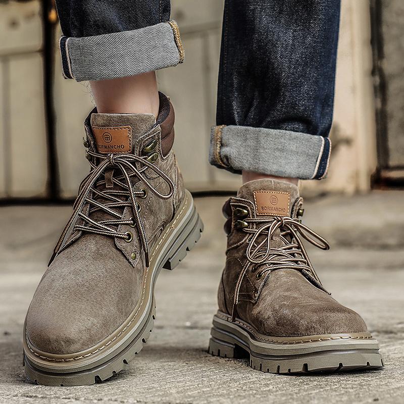 Lace-Up Leisure Outdoor Footwear Street Style Male Sneakers High Top Suede Leather Boots Fashion Motorcycle Ankle Boots for Men