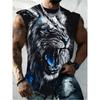 Men's Tank Top with White Lion Pattern 3D Print, Casual Style, Ideal for Summer Outdoor Leisure, Sports and Seaside Vacations.