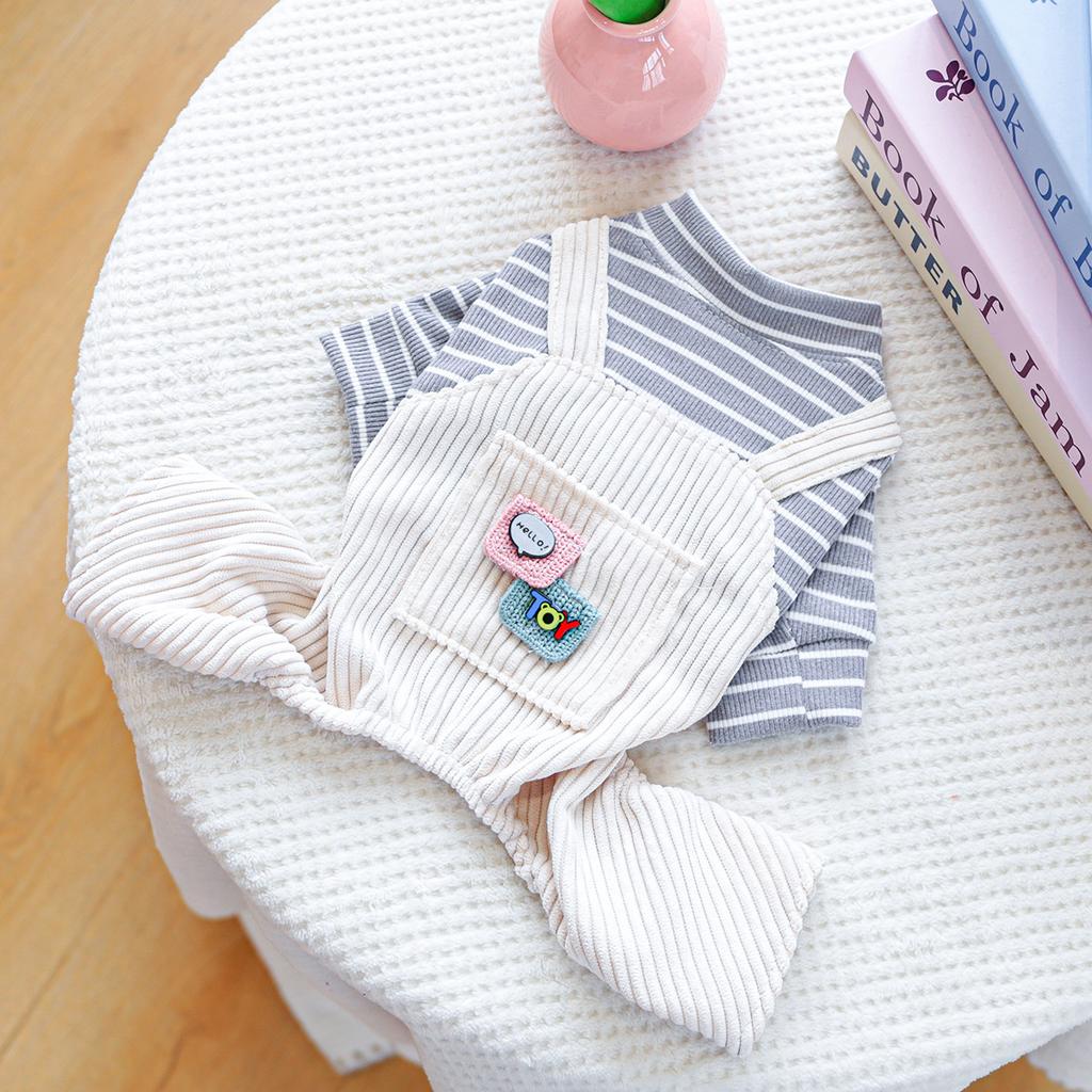 Pet circle pet clothes dog cat clothing gray stripe pocket suspenders