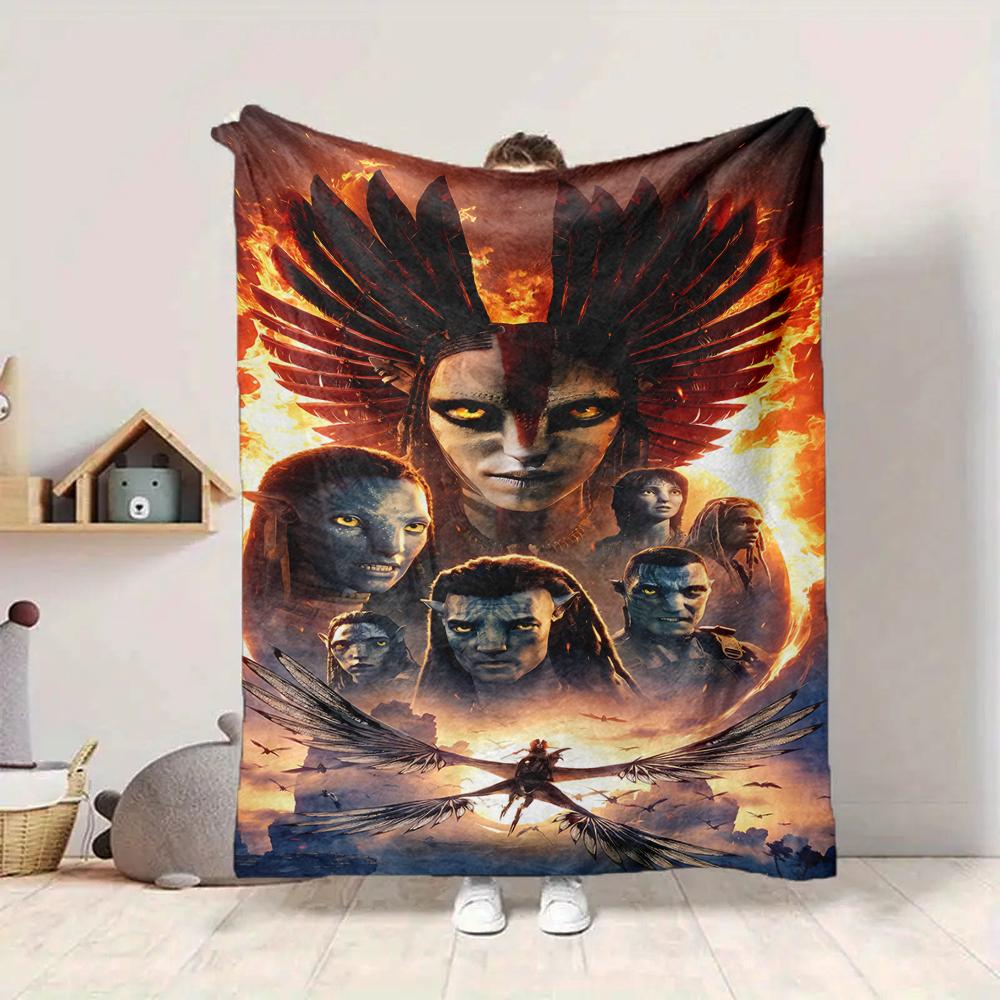 1Pc Alien Creatures Fiery Sky Flannel Blanket, Soft And Comfortable, Casual Warm, Camping Travel, Christmas, Halloween Xmas Gift. G148