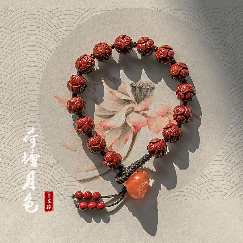 

Women s Cinnabar Bracelet with Purple Gold Sand, Original Ethnic Style Bracelet with Lotus Flower and Zodiac Beads Bracelet