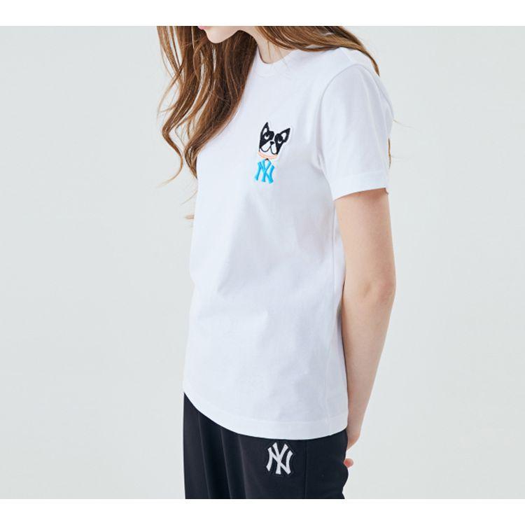 MLB New York Yankees Basic Embroidered Dog Print Crew Neck Short Sleeve T-Shirt Unisex T-Shirt White 31TSC1031-50W