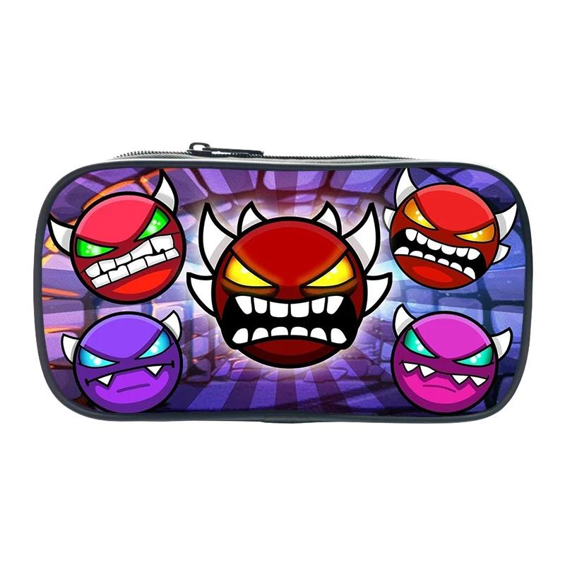 Funny Cartoon Geometry Dash Pencil Case Makeup Box High Capacity Pencil Bag Students School Supplies Stationery Bag Kids Gifts