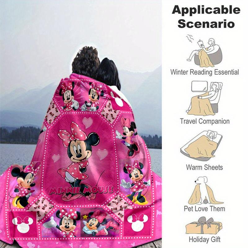 1pc. Minnie Mouse Pink Polka Dot Quilt Coverlet Blanket for Home Decor, All Seasons Use, Cartoon Throw Gift for Room,Soft Flannel Throw Blan