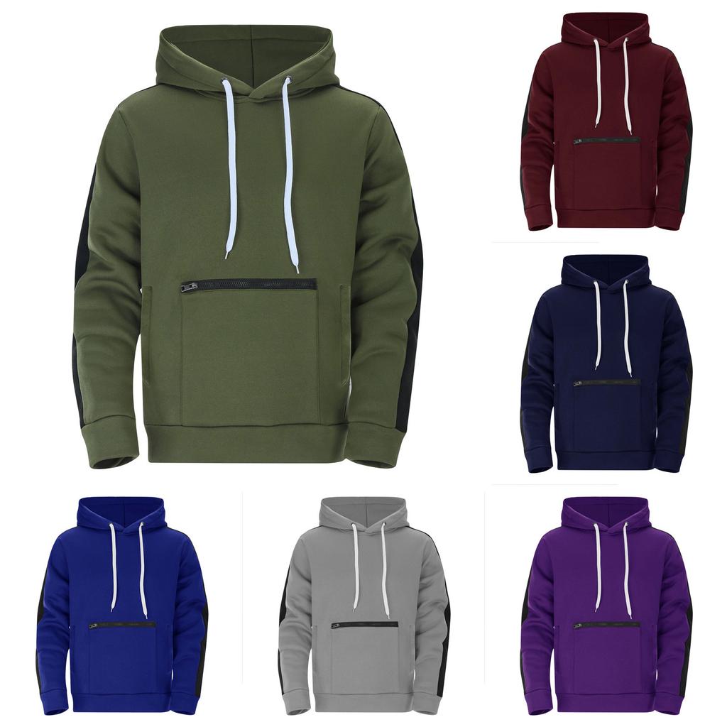 Men's Solid Color Zipper Sweatshirt Hoodie Men's Sports Large Size Casual Sweatshirt