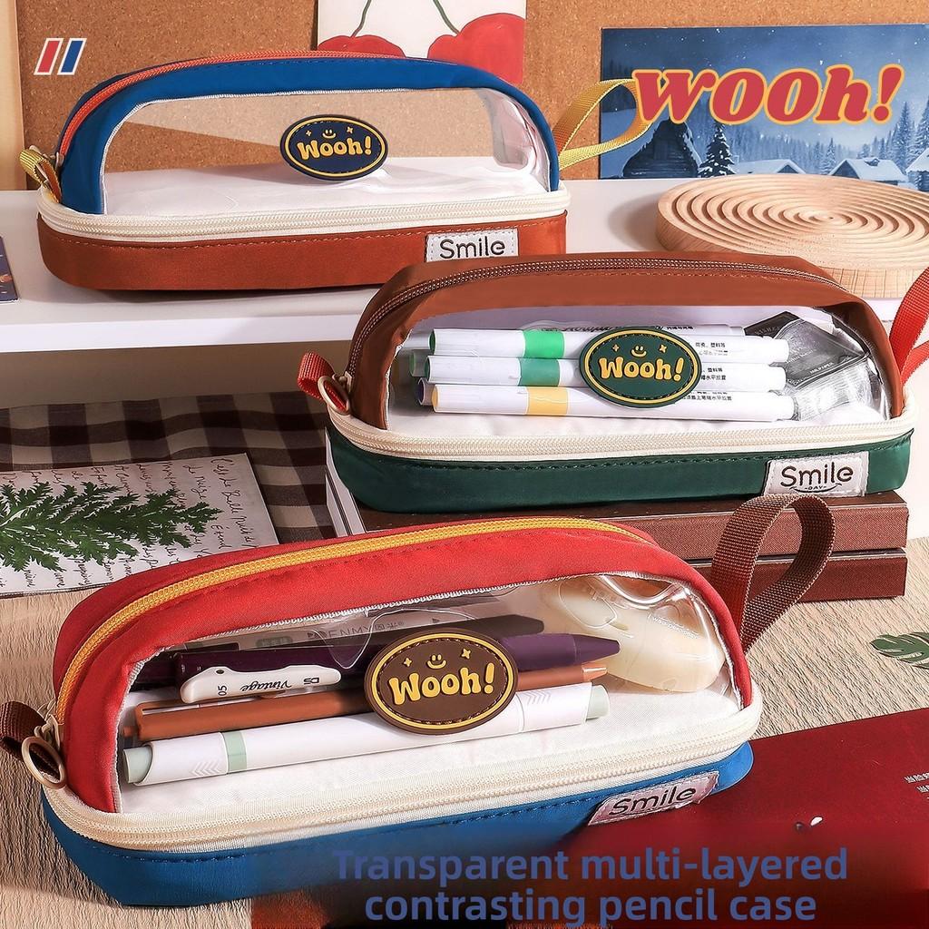 Creative Oxford Cloth Pencil Case With Transparent Color Block For Students And Office Use