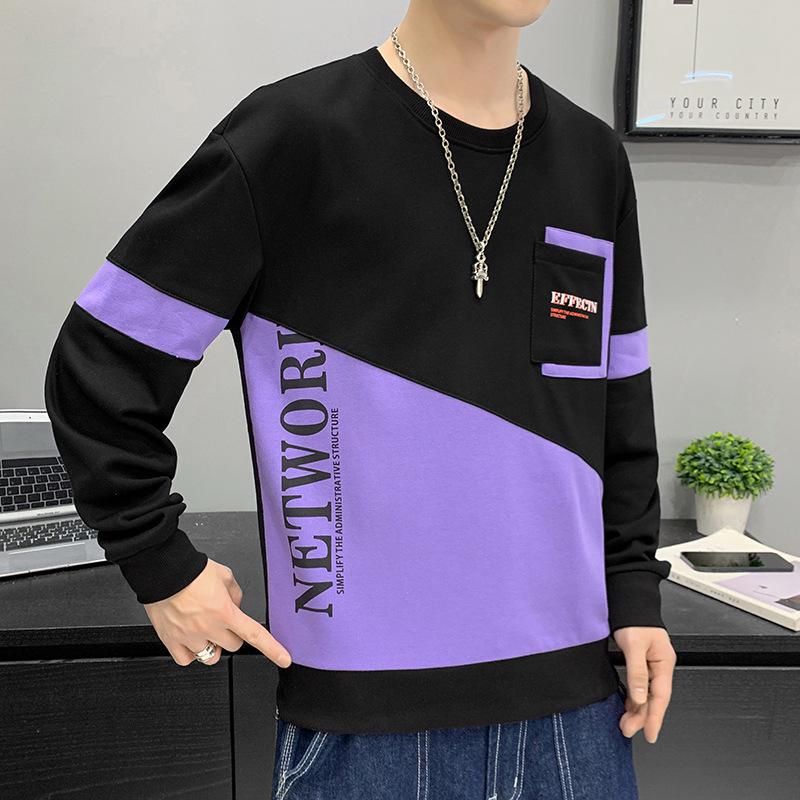 Men's Color Block Round Neck Hoodie - Spring & Autumn Fashion for Teens