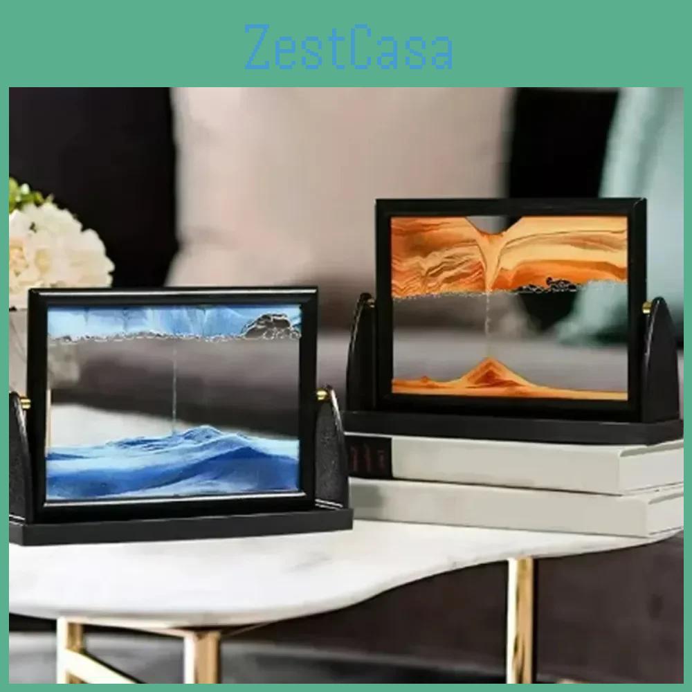 Moving 5 Sand Inch Hourglass 3d Art Painting Glass Quicksand Hourglass Rotatable Home Decor Desktop Ornaments Birthday Present