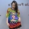 Fashion Leopard Print T Shirts Women Summer Clothes Casual Character Pattern Diamonds Beading Short Sleeve Tops