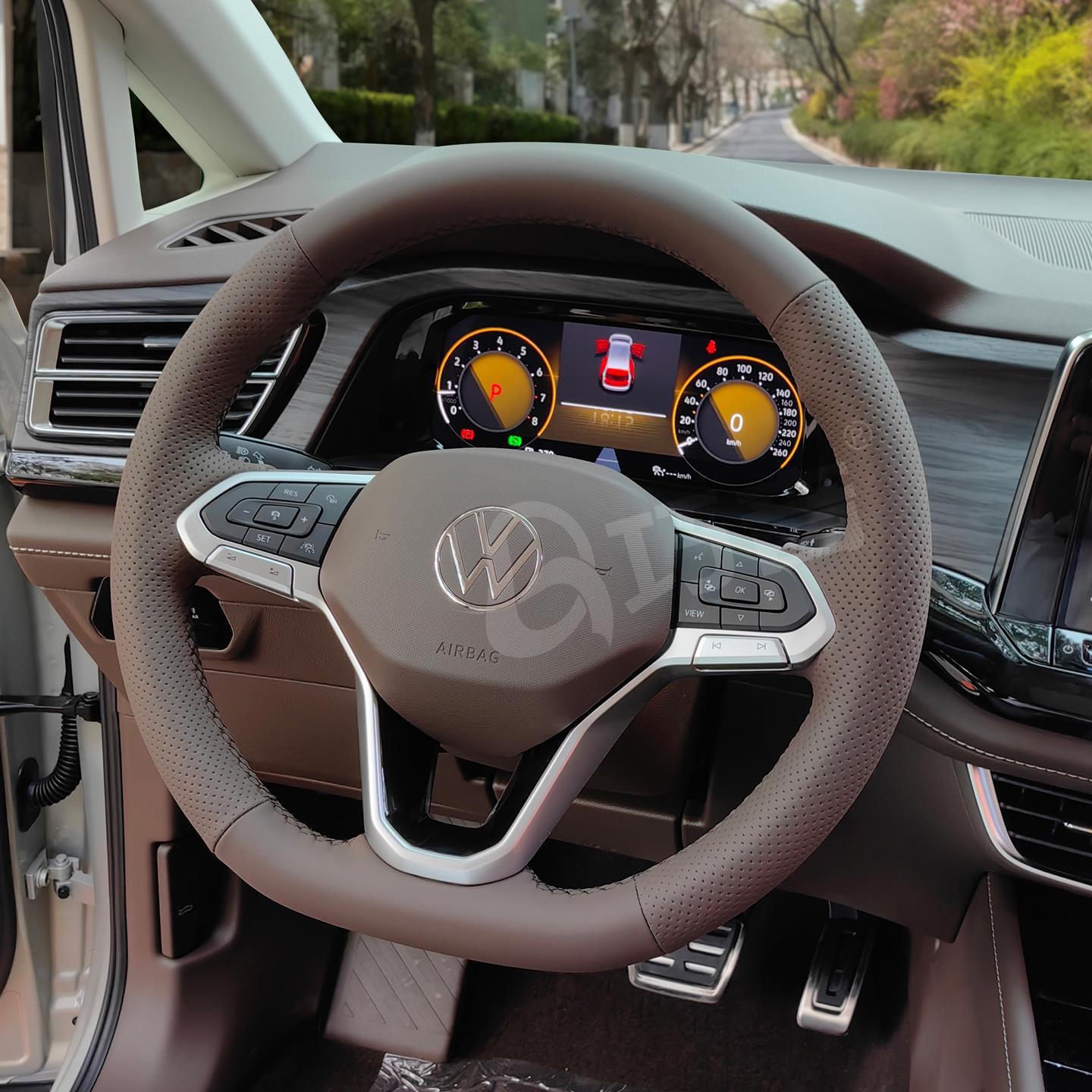 Коричневая накидка на руль Volkswagen Viloran из натуральной кожи, с ручной прошивкой Volkswagen Viloran