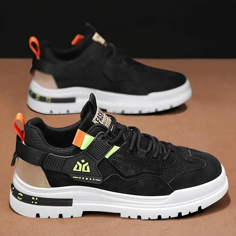 

Men Casual Sneakers Spring PU Leather Hombre Zapatos Mesh Breathable Casual Shoes for Men Wear-resistant Outdoor Comfort Tenis 44 чёрный