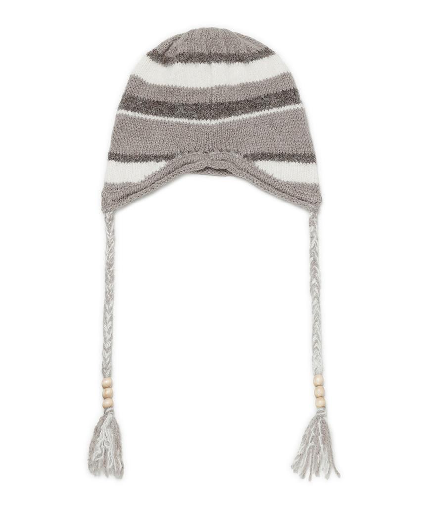 HUG YOUR SKIN Striped Earflap Beanie (Beige)