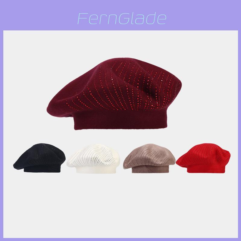 Vintage Knit Beret Hat For Women With Rhinestone Embellishments For Autumn Winter Fashion