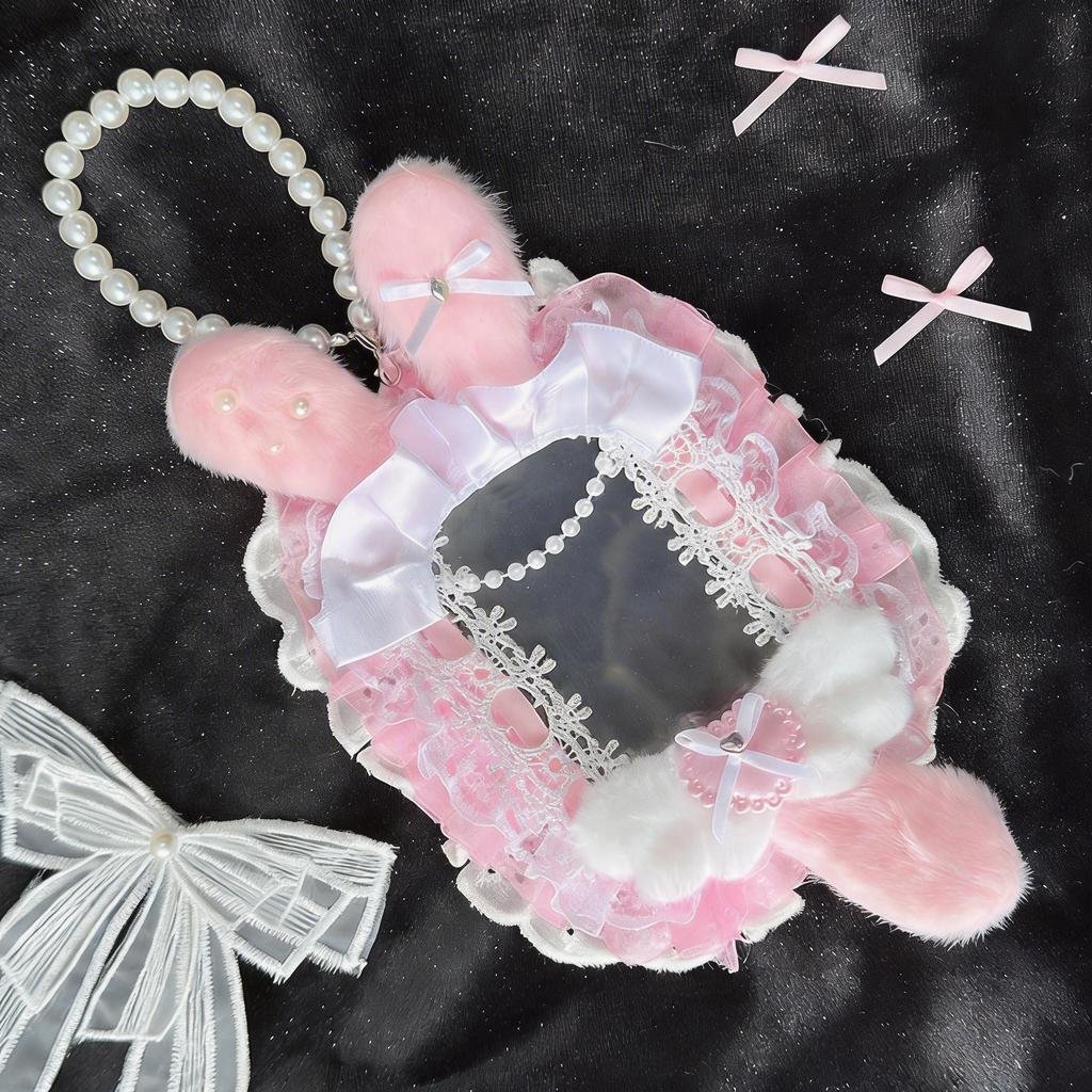 Cute Rabbit Ear Card Holder With Lace Bow Decoration Kawaii Id Credit Card Case For Girls Fashionable Cosplay Accessory