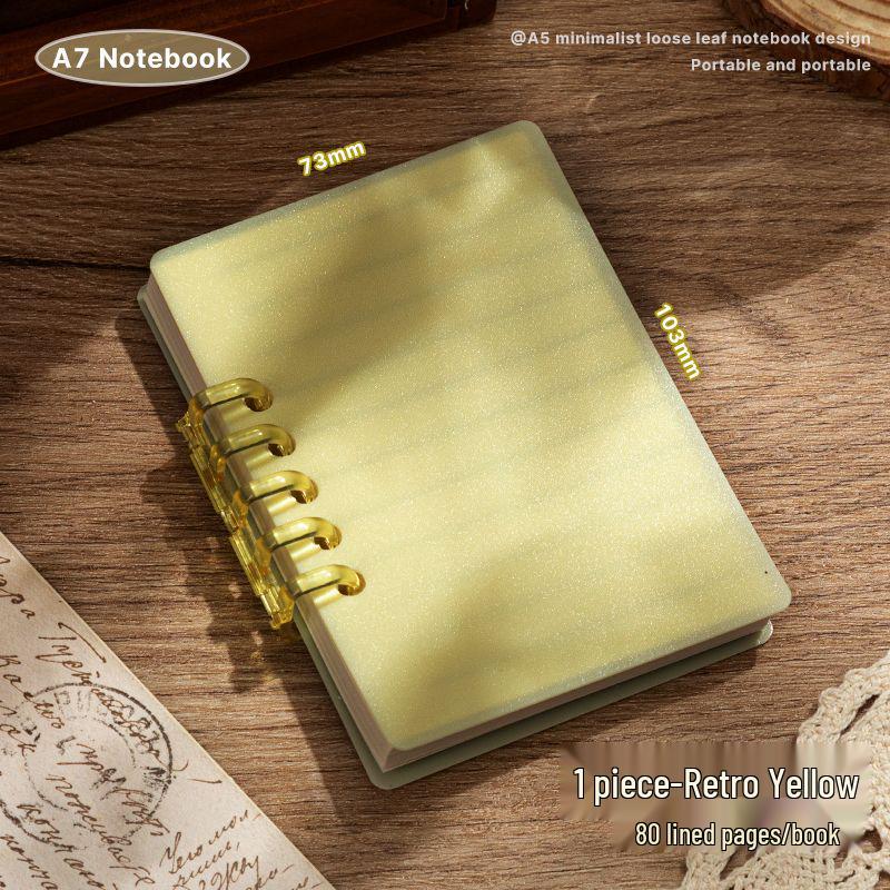 A7 Transparent Minimalist Loose-Leaf Spiral Pocket Notebook, Lined for Single Words
