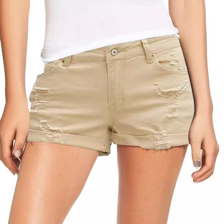 Women S Solid Denim Shorts High Waist Straight Leg Slim Fit S белый
