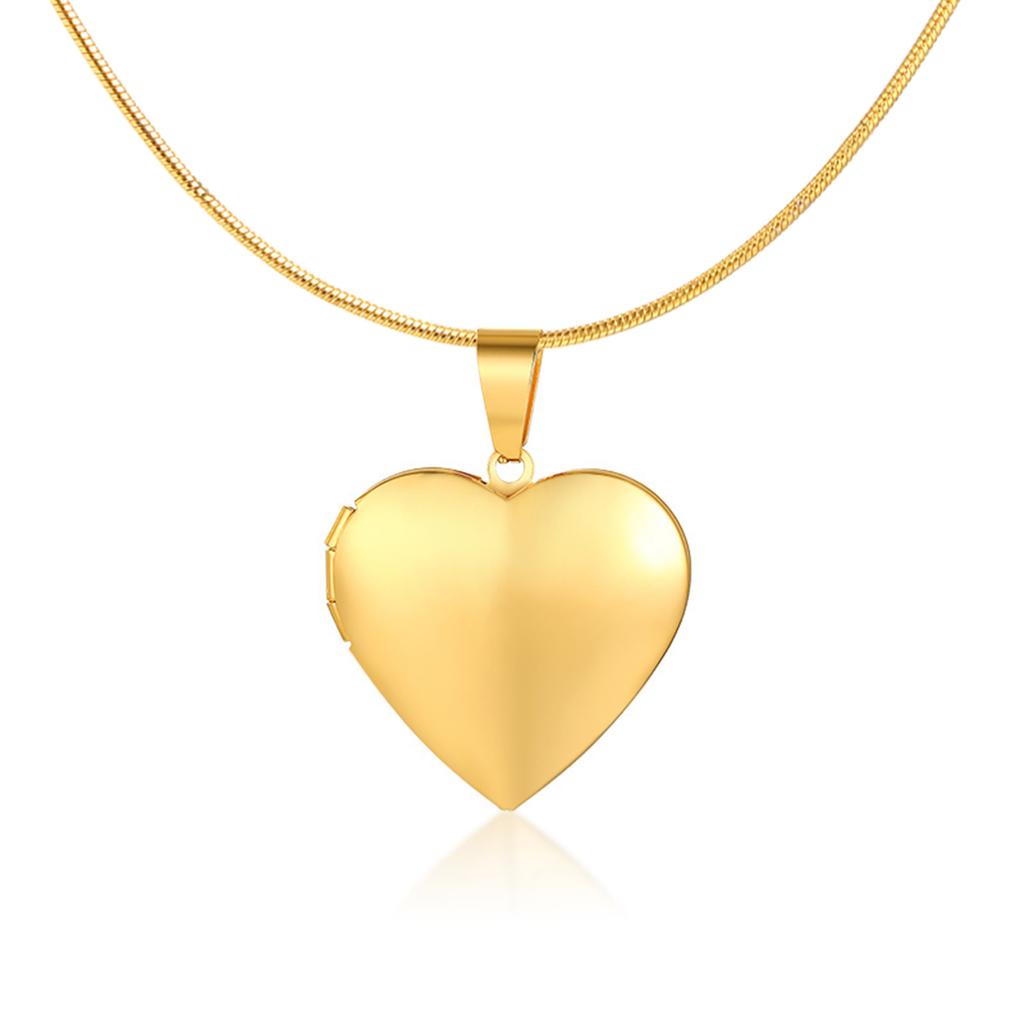 Women's Heart Shape Locket Pendant Necklaces Stainless Steel Snake Chain Necklace Trendy Jewelry Gift
