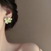 Green Flower French Pearl Stud Earrings: Elegant Mosquito Coil Ear Clips for Women Without Pierced Ears