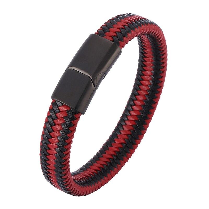 Trendy Men Jewelry Red Black Braided Leather Rope Bracelet Buckle Bracelets Punk Men Wrist Band